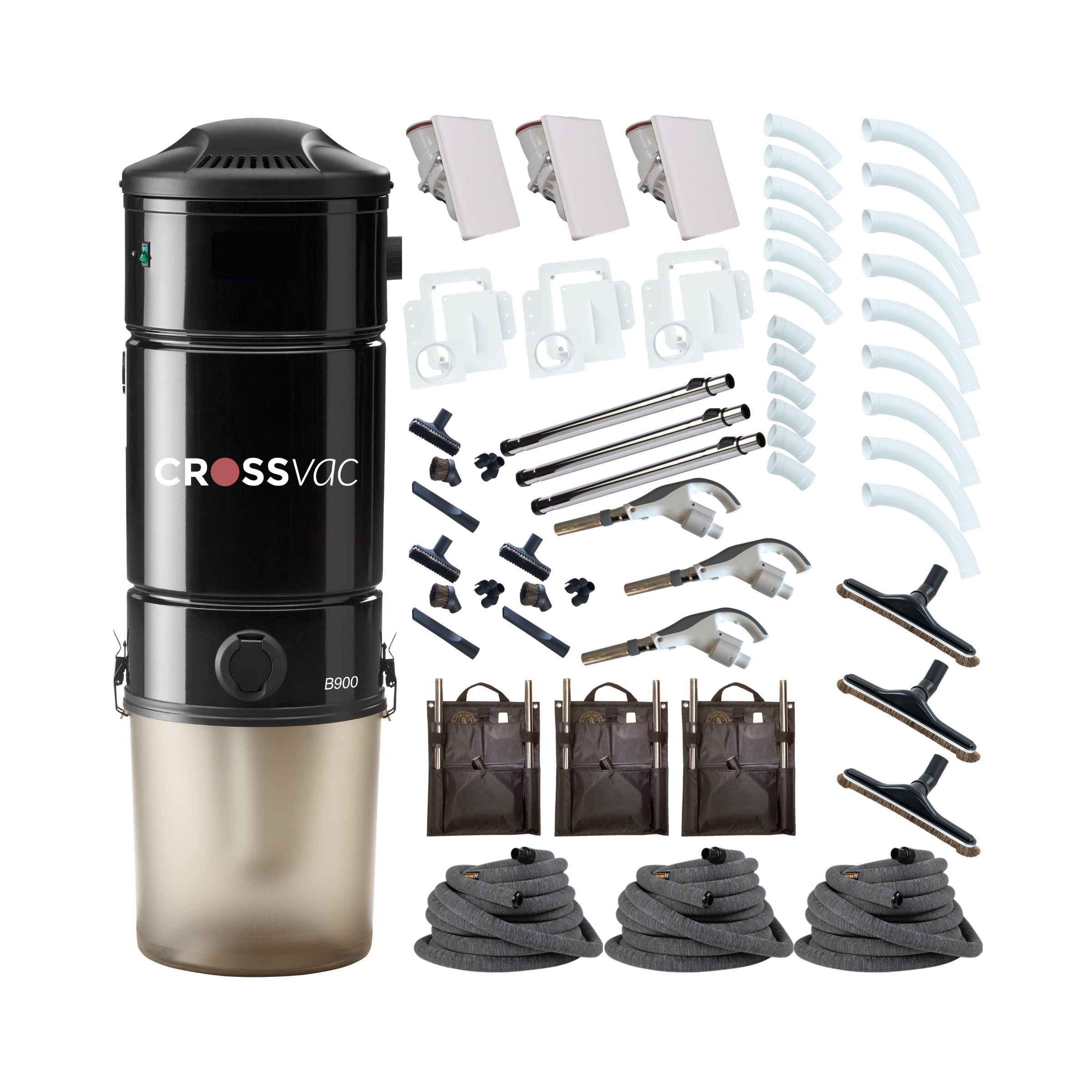 Aspirator Central B900, 3x Hide-a-Hose sistem de retragere a furtunului și material de instalare